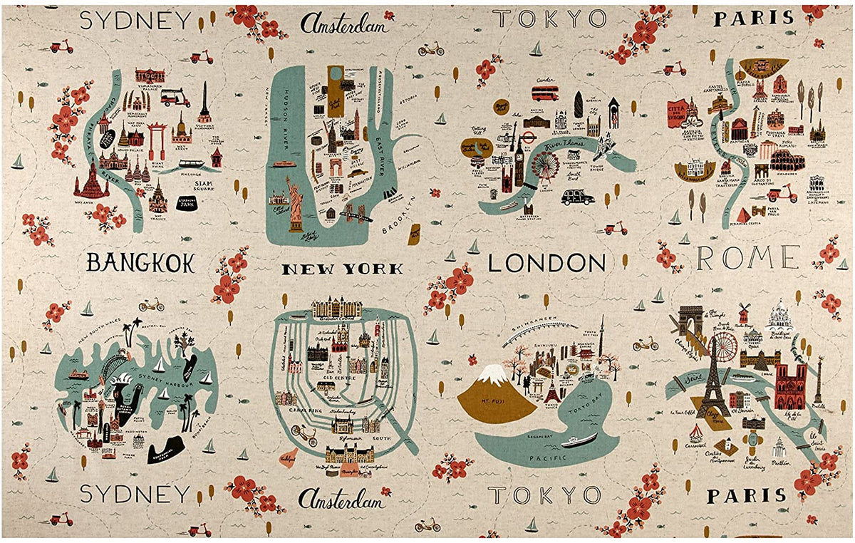 City Maps CANVAS in Natural, Les Fleurs Collection by Rifle Paper Co. for  Cotton + Steel