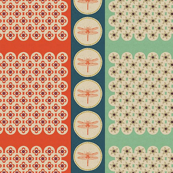 *rare* 'Ruby Star Spring' Buzz in Tomato COTTON/LINEN by Melody Miller for Kokka - wide