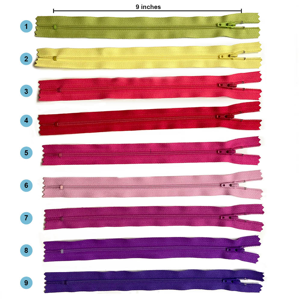YKK 9 inch zippers in many colors