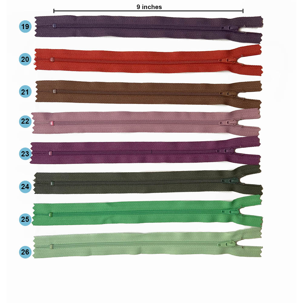 YKK 9-inch zippers in 26 great colours