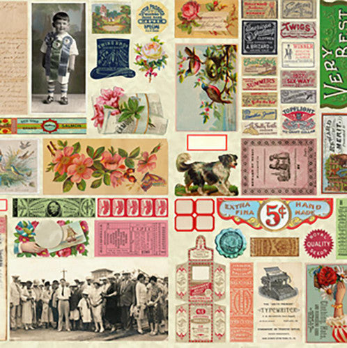 Flea Market Mix Ephemera in Parchment by Cathe Holden for Moda