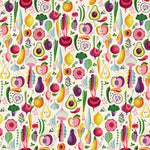 Designed by Helen Dardik for Clothworks, this gorgeous fruit-and-veggie print is from the Floribunda collection. 