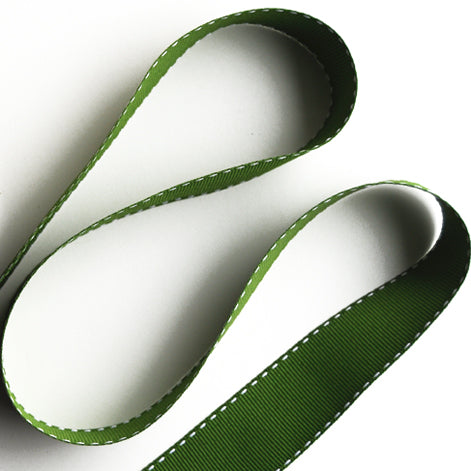 Green Grosgrain Ribbon with contrast stitching (25mm)