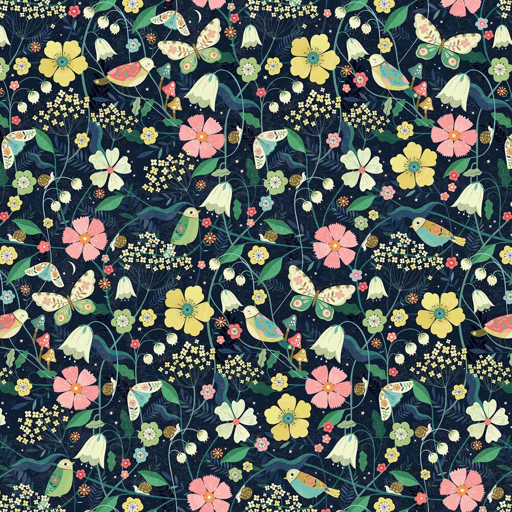 Black floral hedgerow fabric by Dashwood Studio at Studio Fabric Shop
