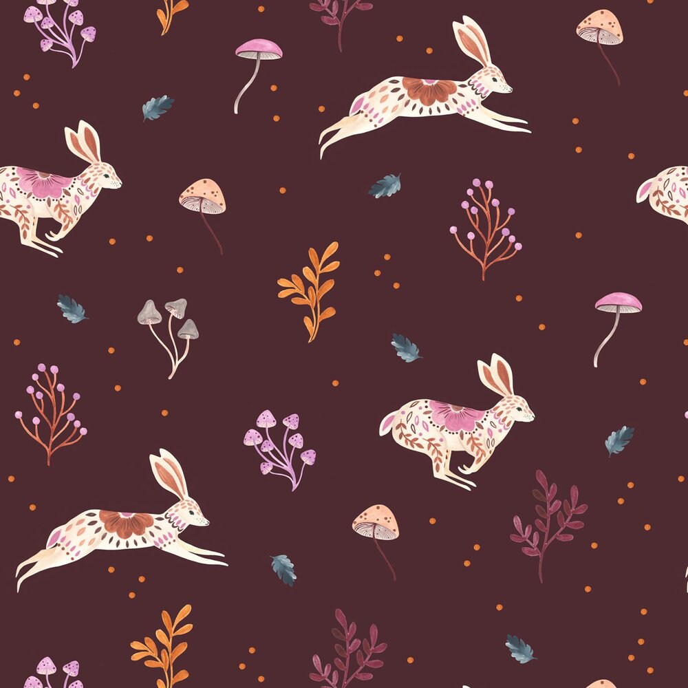 Maple Woods Rabbits in Aubergine by Dashwood Studio