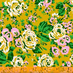 Bright Big Roses in Olive by Annabel Wrigley for Windham Fabrics