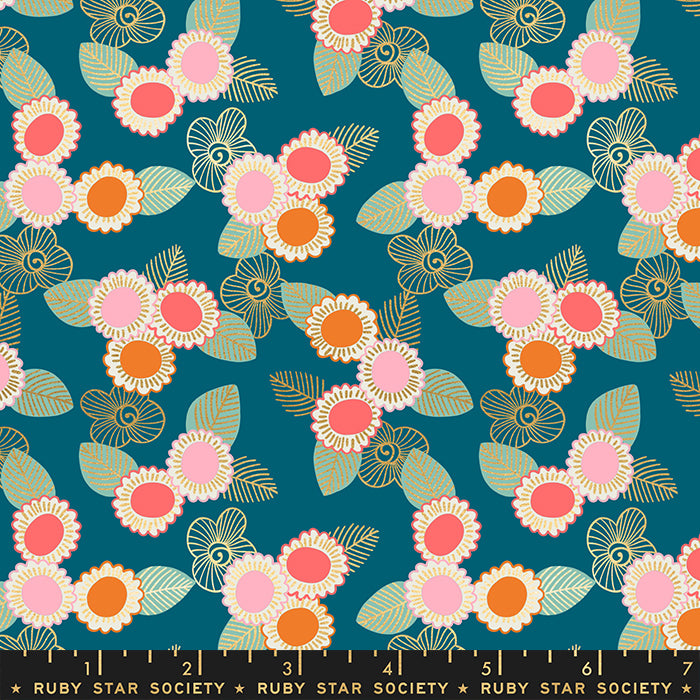 Embroidered Floral in Teal by Sarah Watts for Ruby Star Society
