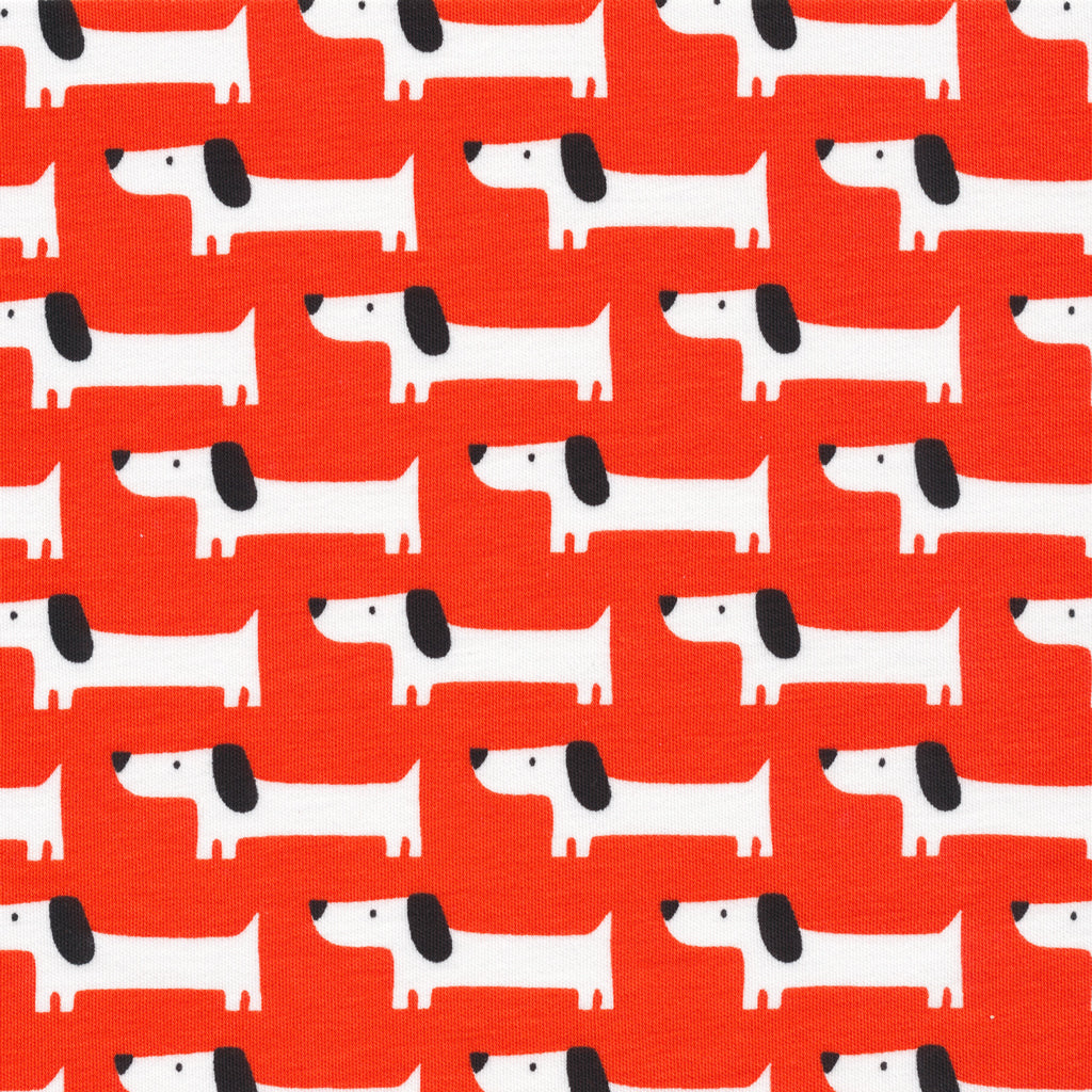 Red Rover Dogs in Red (Organic Cotton Interlock Knit) by Cloud 9 Fabrics