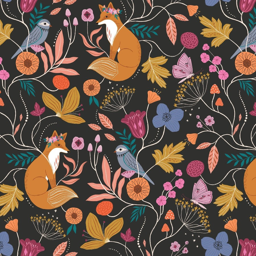 Midnight forest foxes and birds by Bethan Janine for Dashwood Studio